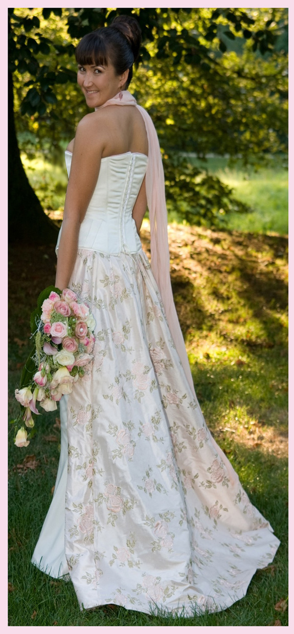 bridal dress with historical corsage